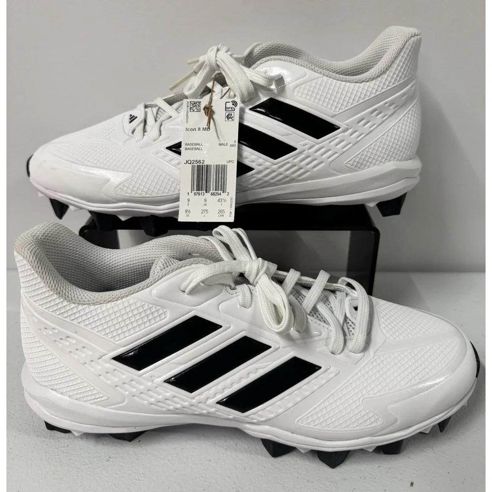 Size 9.5US- Adidas Icon 8 MD Baseball Cleats, Black/White